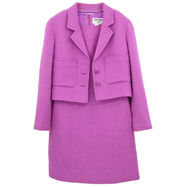Chanel 1996 Setup Suit Jacket Sleeveless Dress Purple #36 in Purple Nylon from AMORE Vintage Tokyo