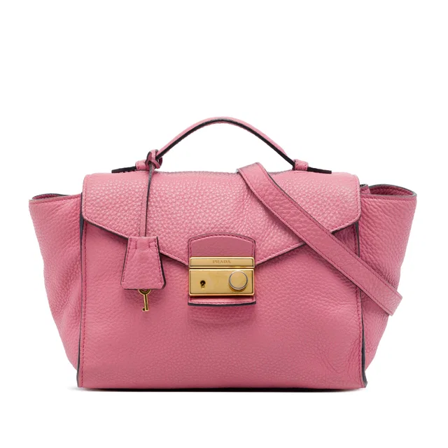 Pink Prada Vitello Daino Soundlock Satchel in Pink Leather from Designer Revival