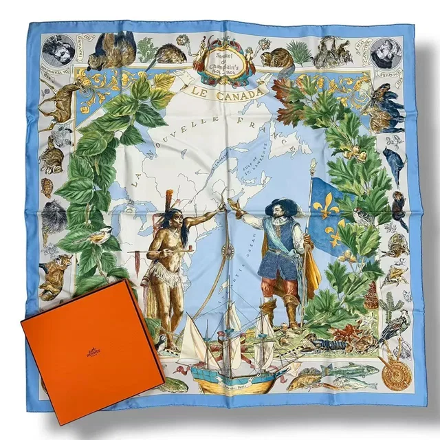 Hermès Scarf Silk Carre 90 le Canada Blue in Blue Silk from The Reluxe