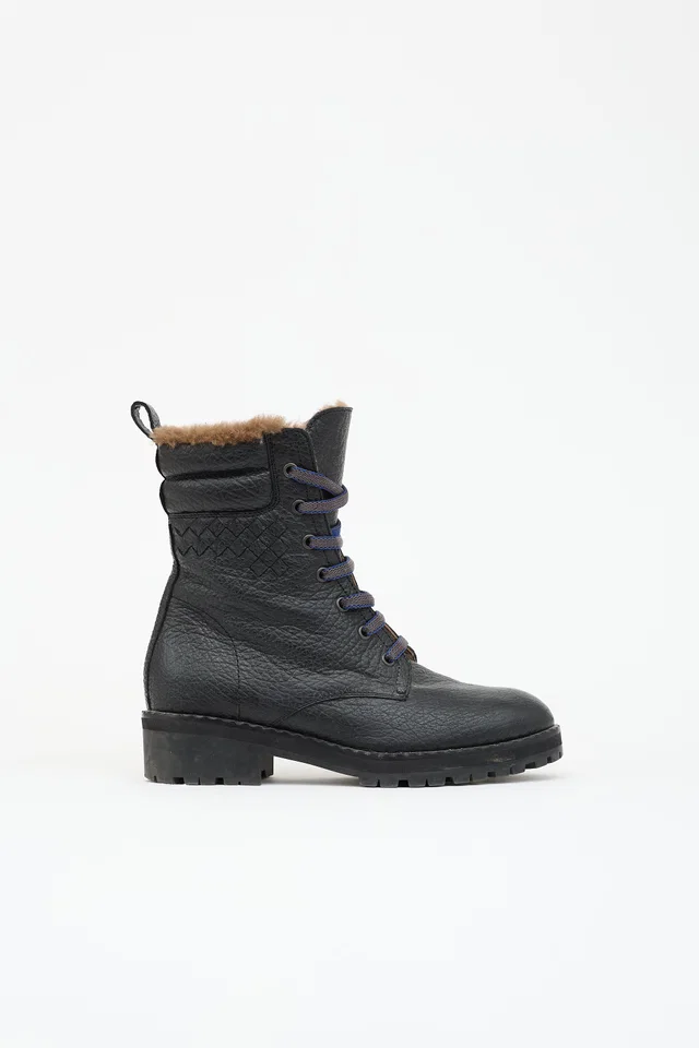 Bottega Veneta Leather & Shearling Combat Boot in Leather from VSP Consignment