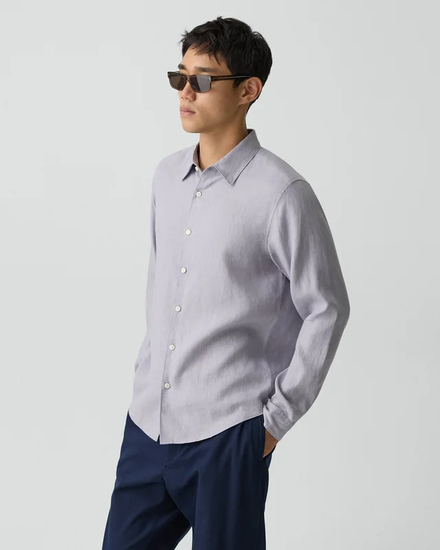 Theory Irving Shirt in Relaxed Linen in GRAY LILAC 100% Linen, photo 2 of 14 from Theory