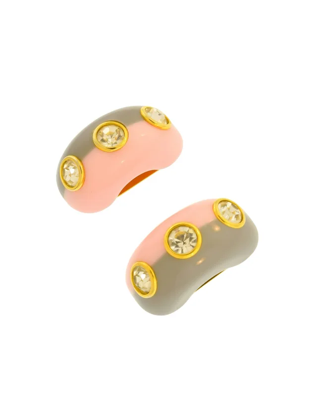 Valentino Garavani Vintage Chunky Baby Pink Grey Gold Rhinestone Half Hoop Earrings in Pink Resin from Amarcord Vintage Fashion