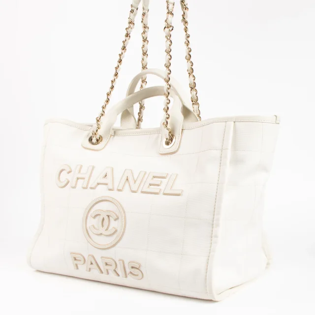 Chanel White Canvas Large Deauville Shopping Bag in White Canvas from Labellov, photo 3 of 6