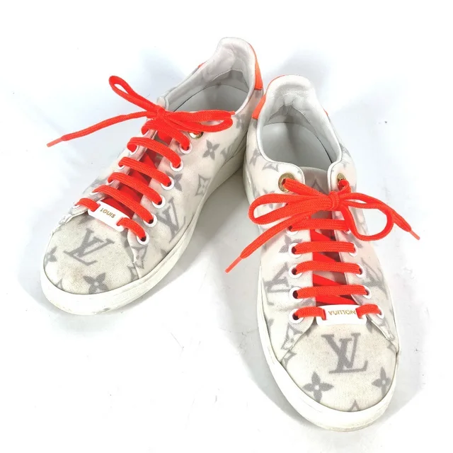 Louis Vuitton Front Row Monogram Lace-Up Shoes Sneakers PVC Women's White in Orange/White from Elady