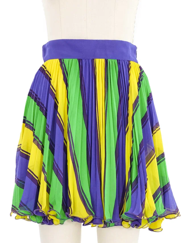 Versace Multicolor Stripe Pleated Chiffon Skirt in Multicolor from Arcade Vintage
