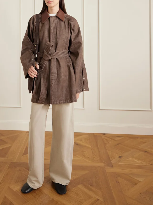 OSSOU Sweep belted leather-trimmed denim jacket in Brown, photo 2 of 2 from NET-A-PORTER (Canada)