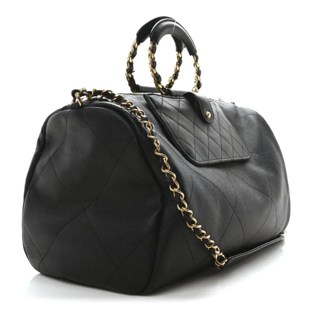 Chanel Grained Calfskin Lambskin Quilted Large Bowling Bag Black in Black Caviar leather from FASHIONPHILE, photo 3 of 10