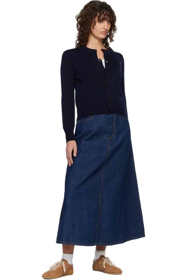 AMI Paris Blue Cotton Denim Maxi Skirt, photo 4 of 4 from SSENSE