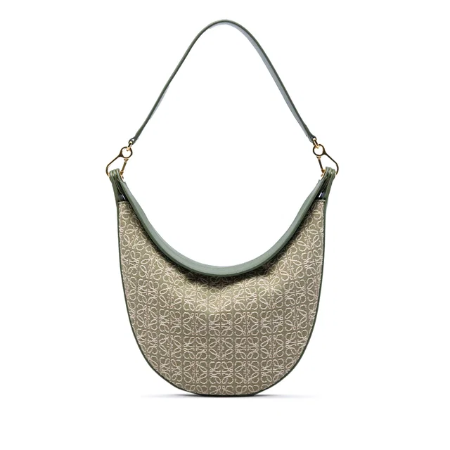 Green LOEWE Anagram Canvas Luna Hobo in Green Canvas from Designer Revival