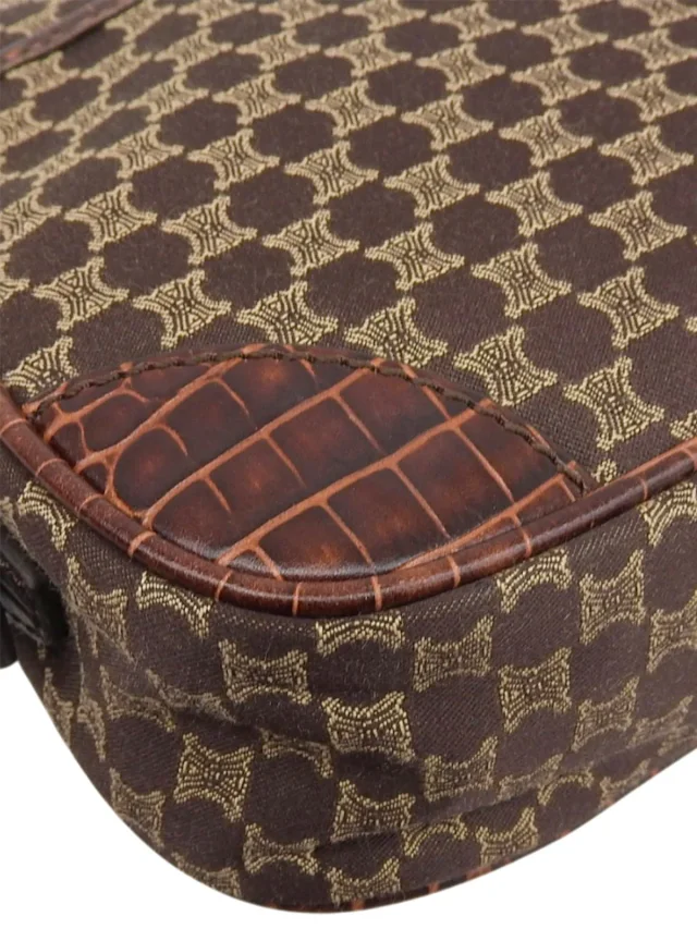 Celine Canvas Croco Embossed Macadam Pattern Shoulder Bag Brown in Brown Canvas from VINTAGE QOO TOKYO, photo 6 of 10