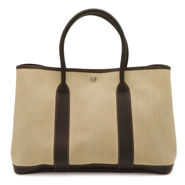 Hermès Garden Party PM Tote Shoulder Bag Toile H Leather Natural Dark Brown in Brown Leather from The Reluxe