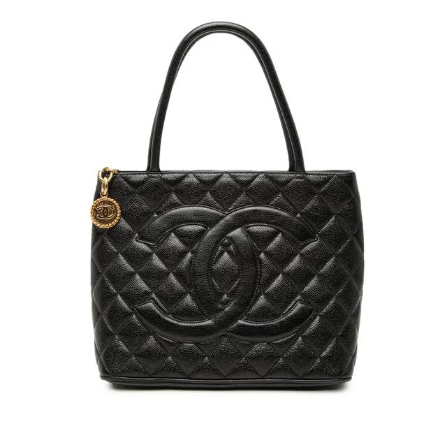 Black Chanel Caviar Medallion Tote in Black Caviar leather from Designer Revival