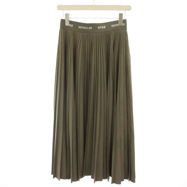 Moncler 4 Hyke Gonna Skirt Long Pleated Waist Logo 42 Khaki in Green from The Reluxe