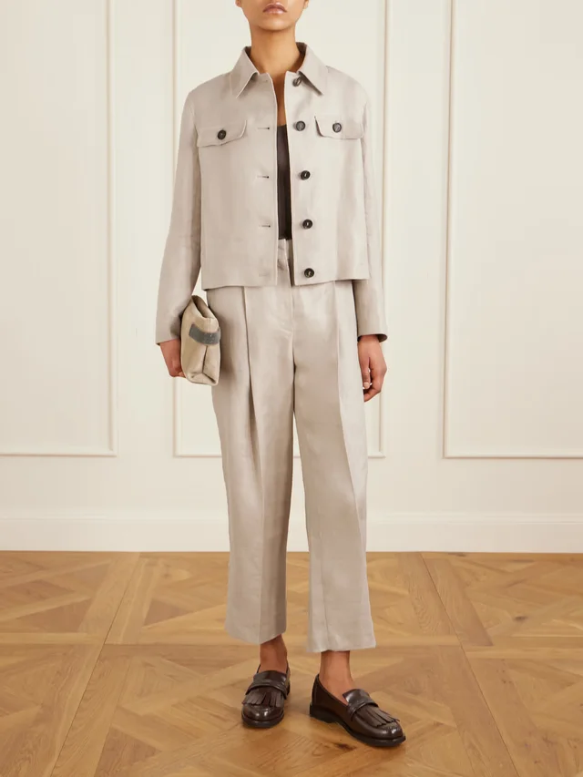BRUNELLO CUCINELLI Cropped pleated linen-twill wide-leg pants in Beige, photo 2 of 2 from NET-A-PORTER (Canada)