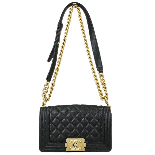 Boy Chanel 2019 Black Caviar Skin Small Chain Shoulder Bag in Black Caviar leather from AMORE Vintage Tokyo