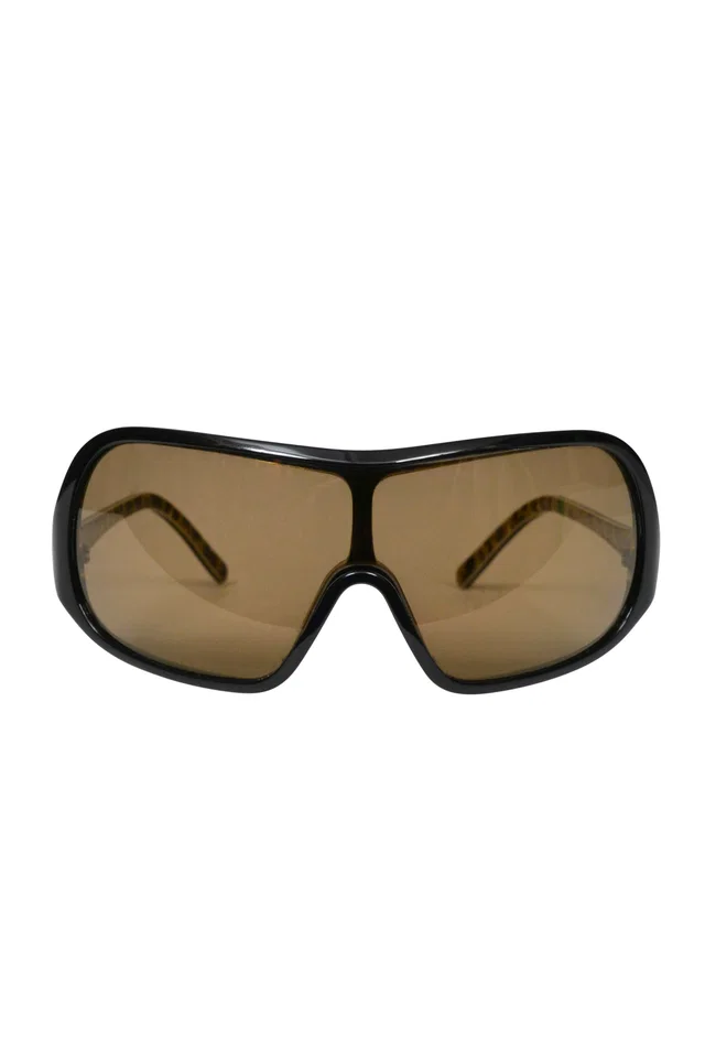 Dolce & Gabbana Brown Wrap Around Oversized Sunglasses With Leopard Interior in Brown from Resurrection Vintage