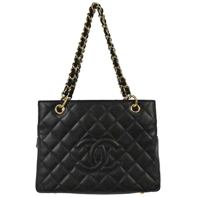 Chanel 2008-2009 Black Caviar Skin Petite Timeless Tote PTT Chain Handbag in Black Caviar leather from AMORE Vintage Tokyo
