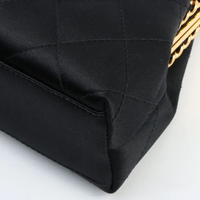 Chanel Circa 1995 Silk Satin CC Mark Kiss-Lock Chain Shoulder Bag, Black in Black Satin from VINTAGE QOO TOKYO, photo 9 of 12