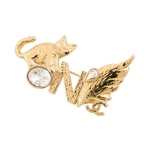 Chanel Cat motif broochABH061 Gold Plated Crystal in Gold from GALLERY RARE