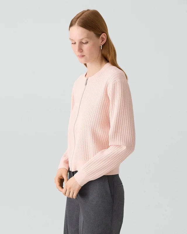 Theory Pointelle Cardigan in Crepe Knit in WARM PINK, photo 9 of 12 from Theory