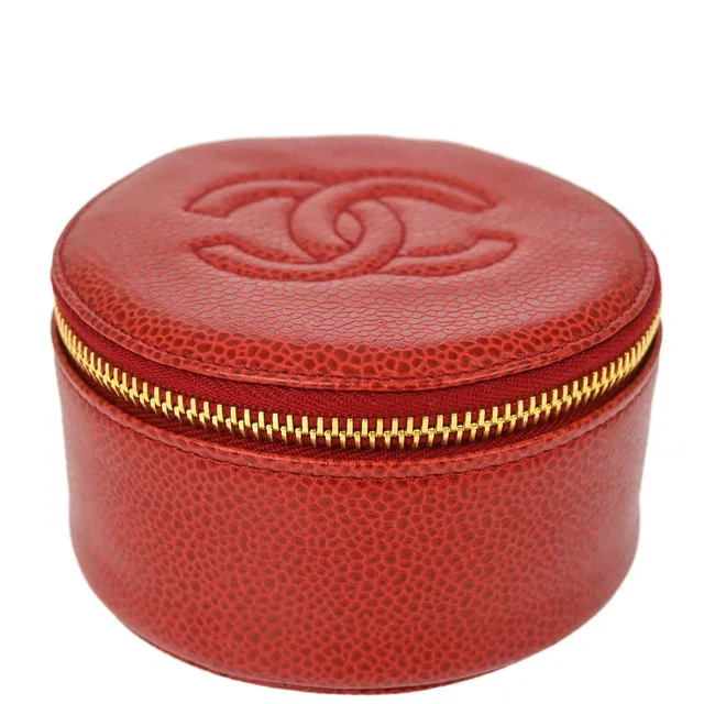 Chanel 1991-1994 Red Caviar Jewelry Case Pouch in Red Caviar leather from AMORE Vintage Tokyo