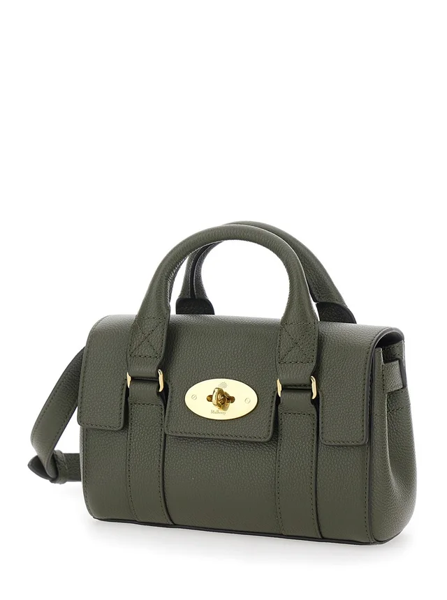 Mulberry 'Bayswater Mini' Green Handbag with Clasp Closure in Grained Leather for Women in Green 100% Calf, photo 4 of 12 from Gaudenzi Boutique