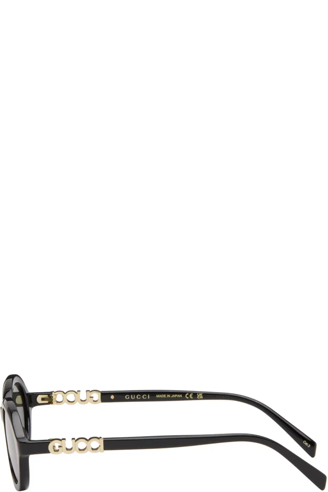 Gucci Black Round Frame Sunglasses, photo 3 of 4 from SSENSE