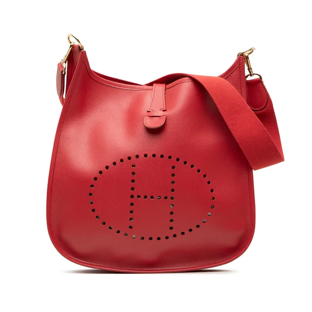Red Hermès Courchevel Evelyne I 33 Crossbody Bag in Red Canvas from Designer Revival