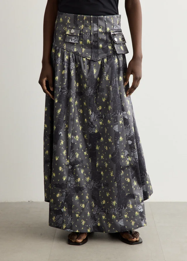 Ganni Printed Double Satin Corset Skirt in Black from Incu, photo 1 of 1