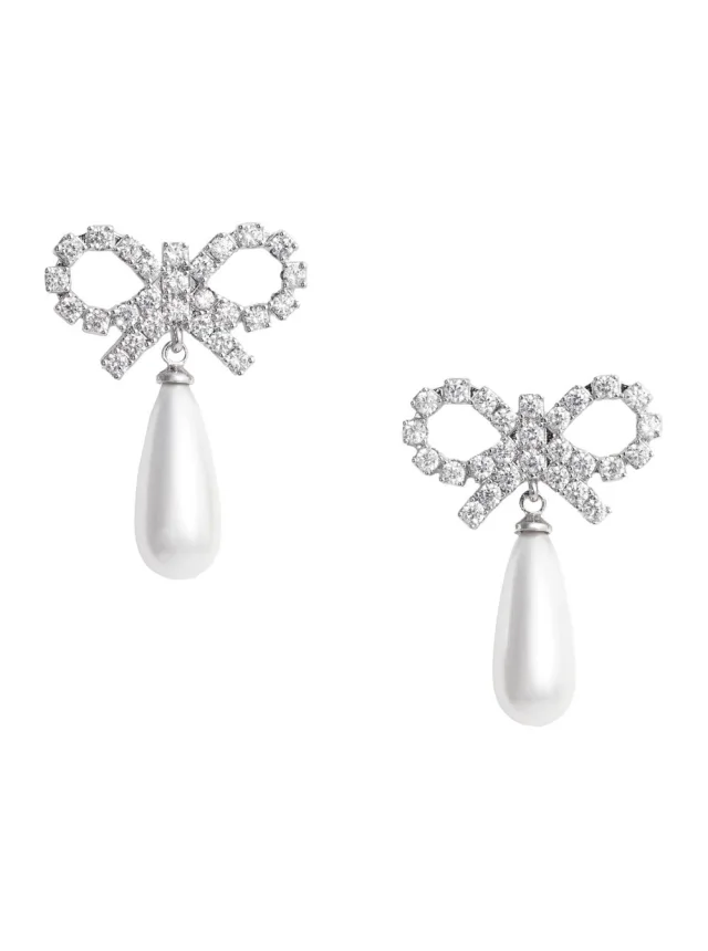 Earrings 'RS26631EPPEARL' with Bow and Pearl Pendant in Silver Color for Women, image 1 of 1 from Gaudenzi Boutique