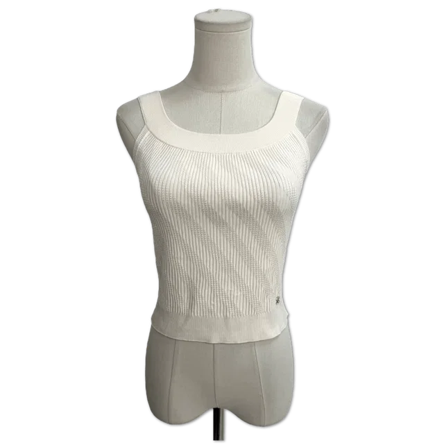 Chanel Off-White Ribbed Knit Tank Top size 36 in White from Luxury Promise