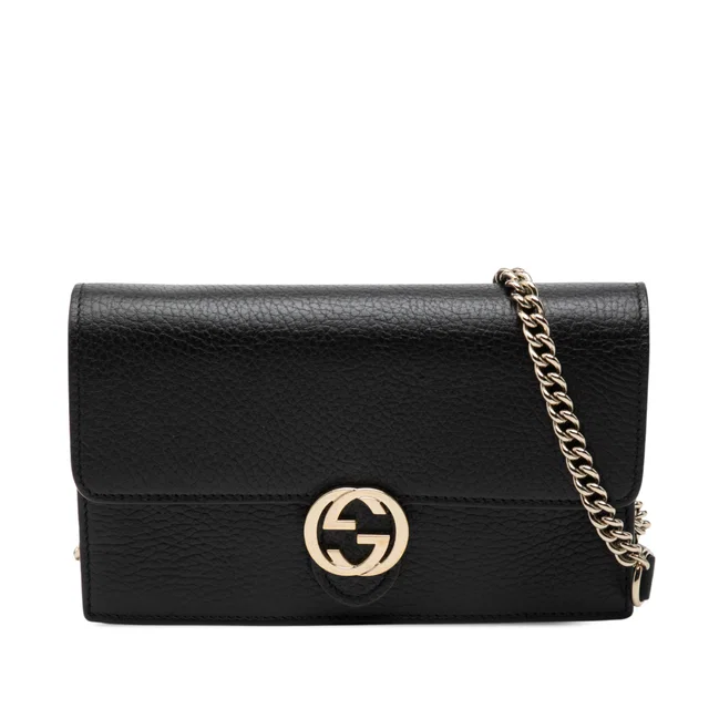 Black Gucci Dollar Calfskin Interlocking G Wallet on Chain Crossbody Bag in Black Calfskin from Designer Revival