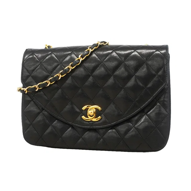 Chanel Shoulder Bag Quilted Lambskin Black Gold in Black Lambskin from The Reluxe