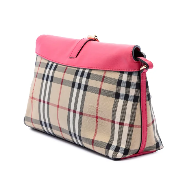 Pink Burberry Haymarket Check Canvas Leah Crossbody in Pink Canvas from Designer Revival, photo 2 of 2