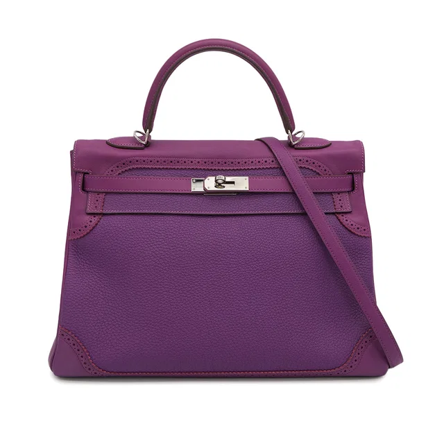 Hermès KELLY35 Ghillies Retourne Anemone Togo Swift Hand Shoulder Bag 2014 R Stamp Palladium Hardware in Togo leather from Luxury Promise