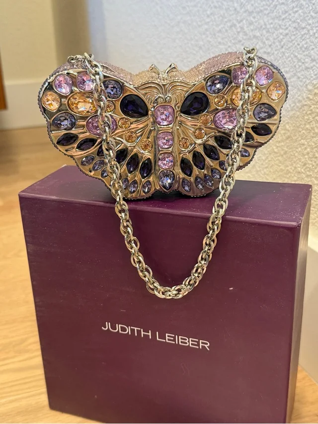 Judith Leiber Jeweled Butterfly Evening Clutch in gold|purple from Poshmark
