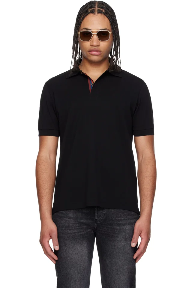Black Cotton 'Artist Stripe' Placket Polo Shirt, image 1 of 1 from SSENSE