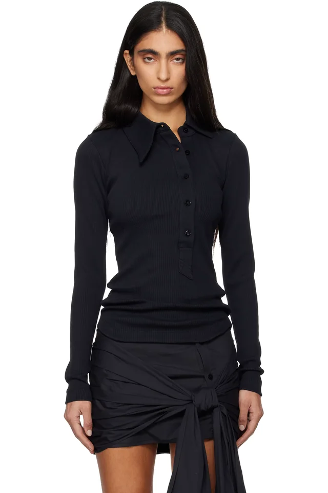 Black Cotton Rib Polo, image 1 of 1 from SSENSE