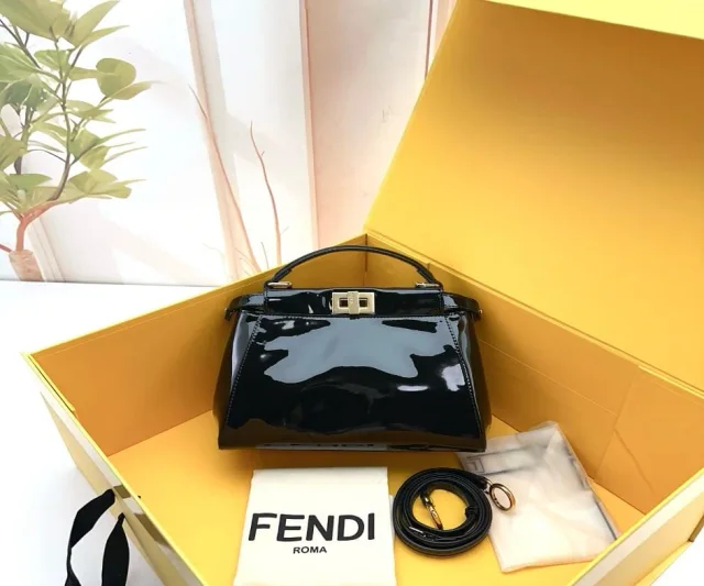 Fendi Peekaboo Iconic Mini Bag in Black Patent leather from Luxury Promise