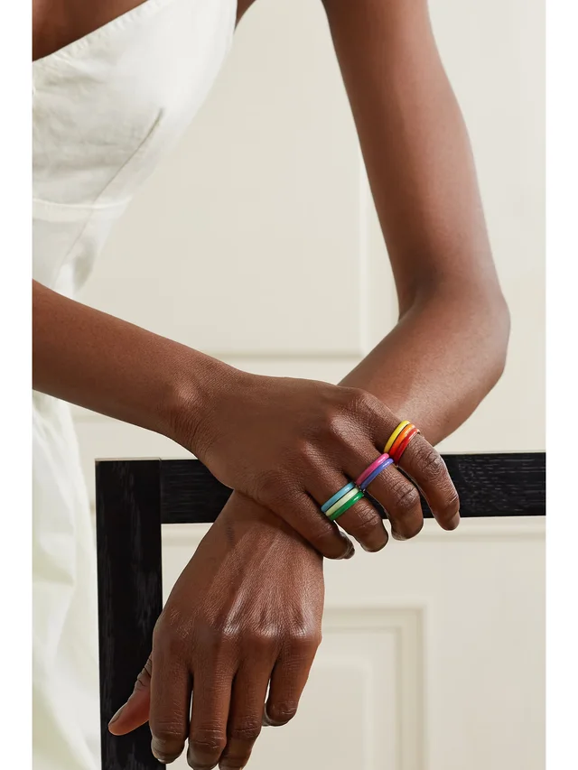 FRY POWERS The Complete Set Unicorn Rainbow set of eight sterling silver and enamel rings in Pink, photo 2 of 2 from NET-A-PORTER (Canada)