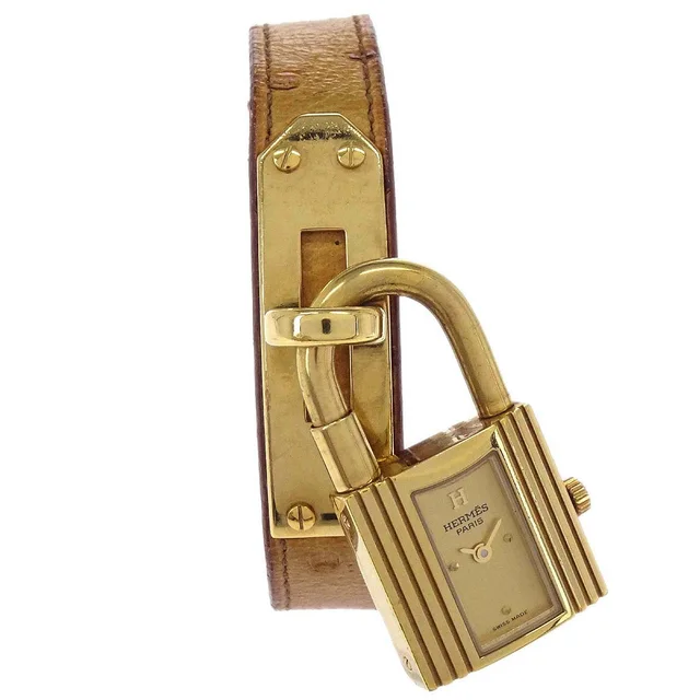 Hermès Ostrich Kelly Watch Quartz Watch Beige in Beige Ostrich from AMORE Vintage Tokyo