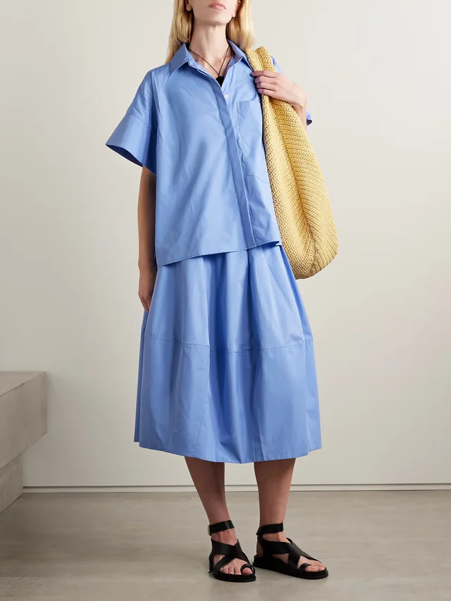 CO Bubble paneled cotton-poplin midi skirt in Blue, photo 2 of 2 from NET-A-PORTER (Canada)