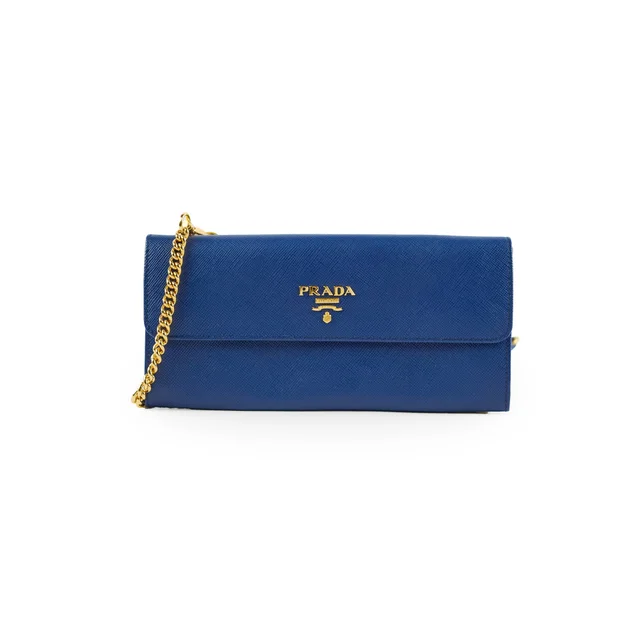Prada Saffiano Wallet On Chain WOC Royal Blue in Blue Saffiano leather from The Purse Affair