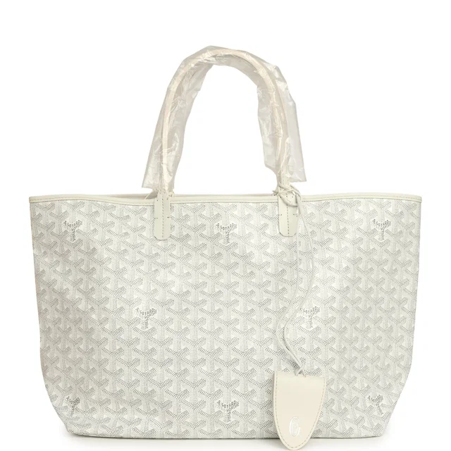 Goyard Goyardine White Saint Louis PM Tote Bag Palladium Hardware in White Calfskin from Madison Avenue Couture