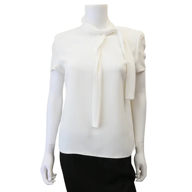 Celine Off-White Lavalliere Tie Neck Blouse in White from Clotheshorse Anonymous