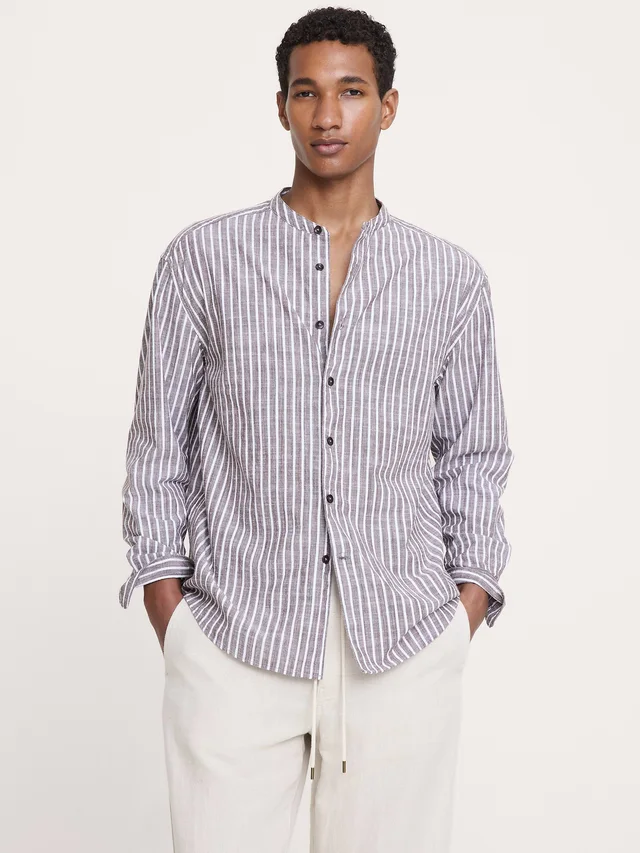 Banana Republic Relaxed-Fit Cotton-Slub Banded-Collar Shirt in Brown from Banana Republic (Canada), photo 1 of 1