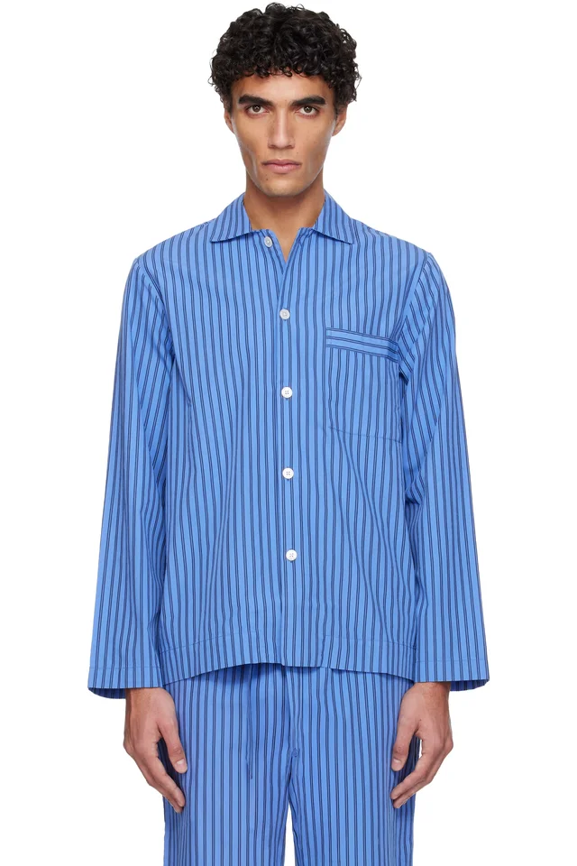 Tekla Blue Poplin Long-Sleeved Pyjama Shirt, image 1 of 1 from SSENSE