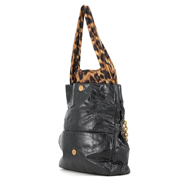 Balenciaga Monaco Chain Tote Bag Black/Brown791847 Lambskin Nylon Size Small in Black Lambskin from GALLERY RARE, photo 2 of 2