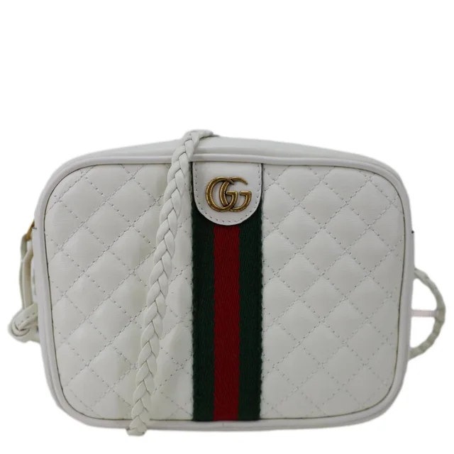 Gucci Trapuntata GG Web Quilted Leather Crossbody Bag White 536441 in White Leather from Dallas Designer Handbags