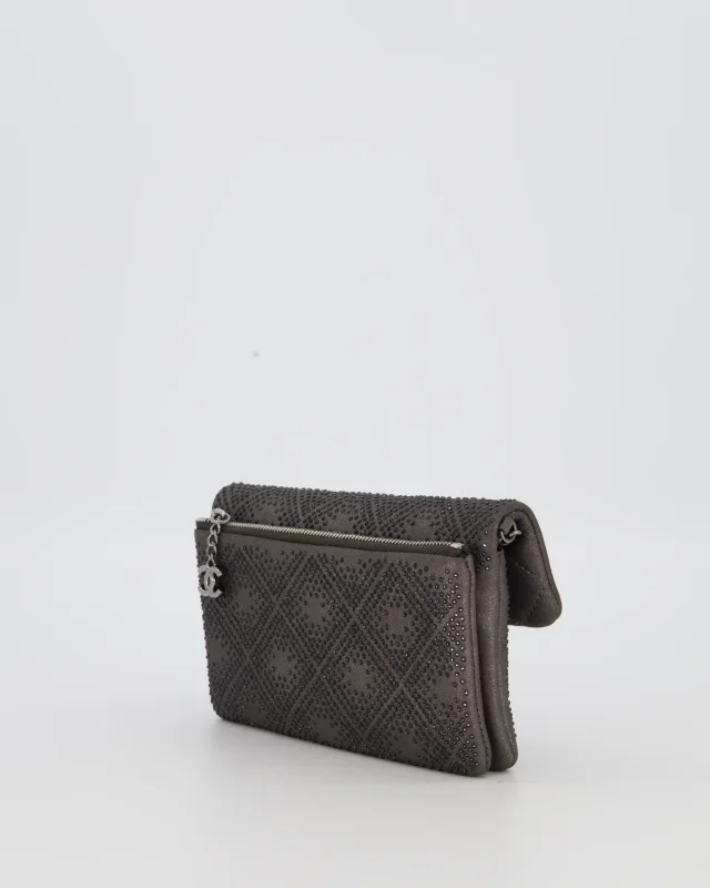 Chanel Grey Embellished Rhinestones Mini Flap Bag in Suede Leather With Gunmetal Hardware in Grey Suede from Sellier, photo 4 of 19